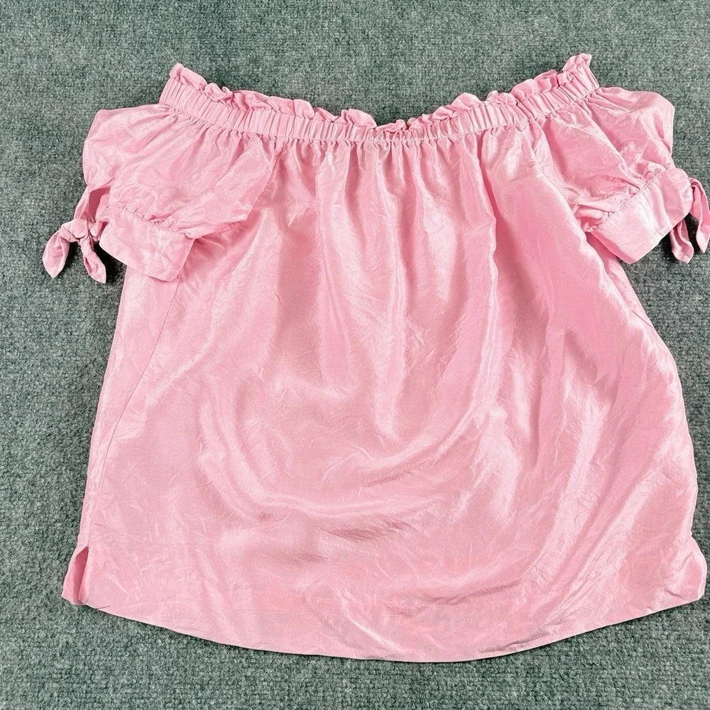 J.Crew Blouse‎ Women's 4T Pink Silk Off Shoulder Peasant Cottagecore Romantic